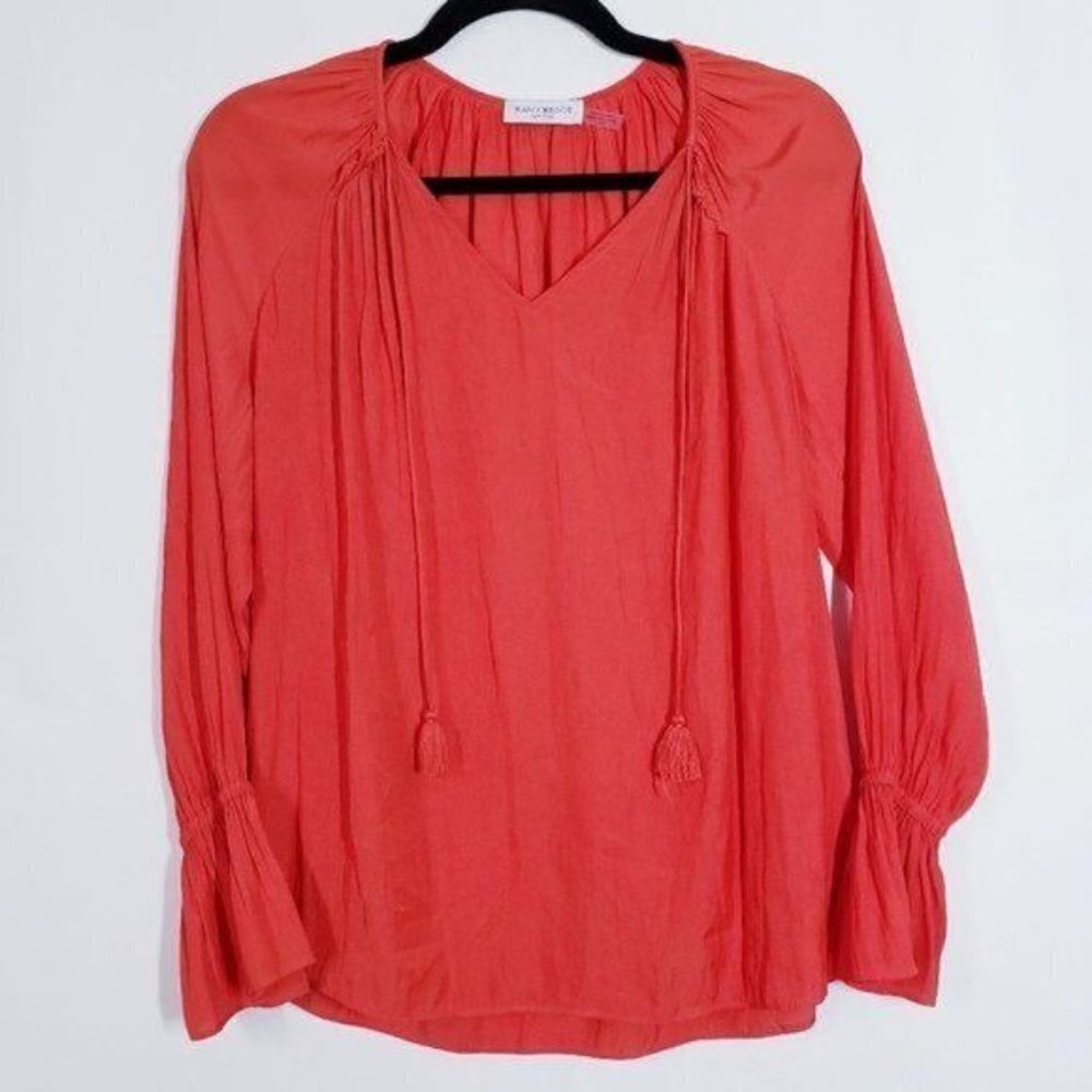 Ramy Brook RED Satin Lane Tassel Tie‎ Bell Ruffle Sleeve sz XS